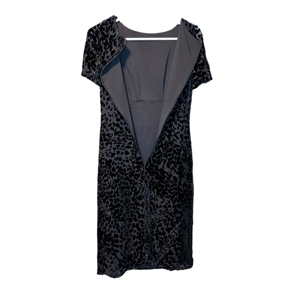 L’AGENCE Black Velvet Leopard Burnout Sheath Cocktail Dress Size 2 - Picture 5 of 9